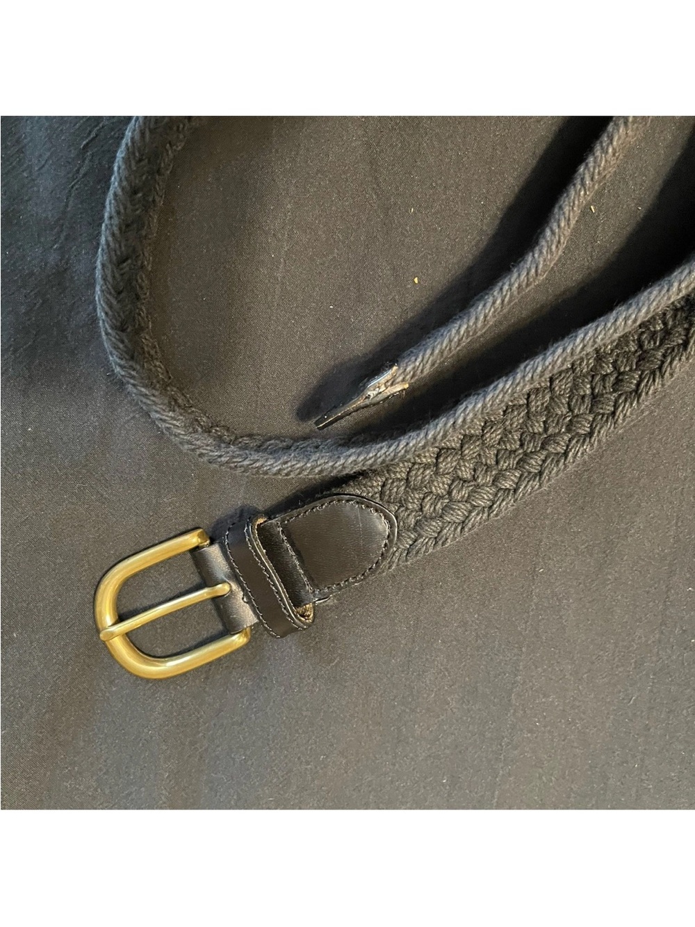 FOSSIL Braided Leather Belt Unisex Size Large Black Brass Buckle Accessories